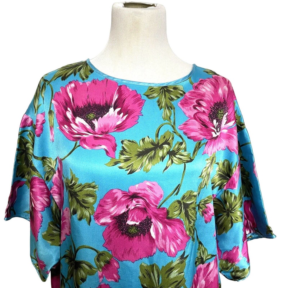 Vintage Victorias Secret Nighty Nightgown Floral Pink Blue Size MEDIUM